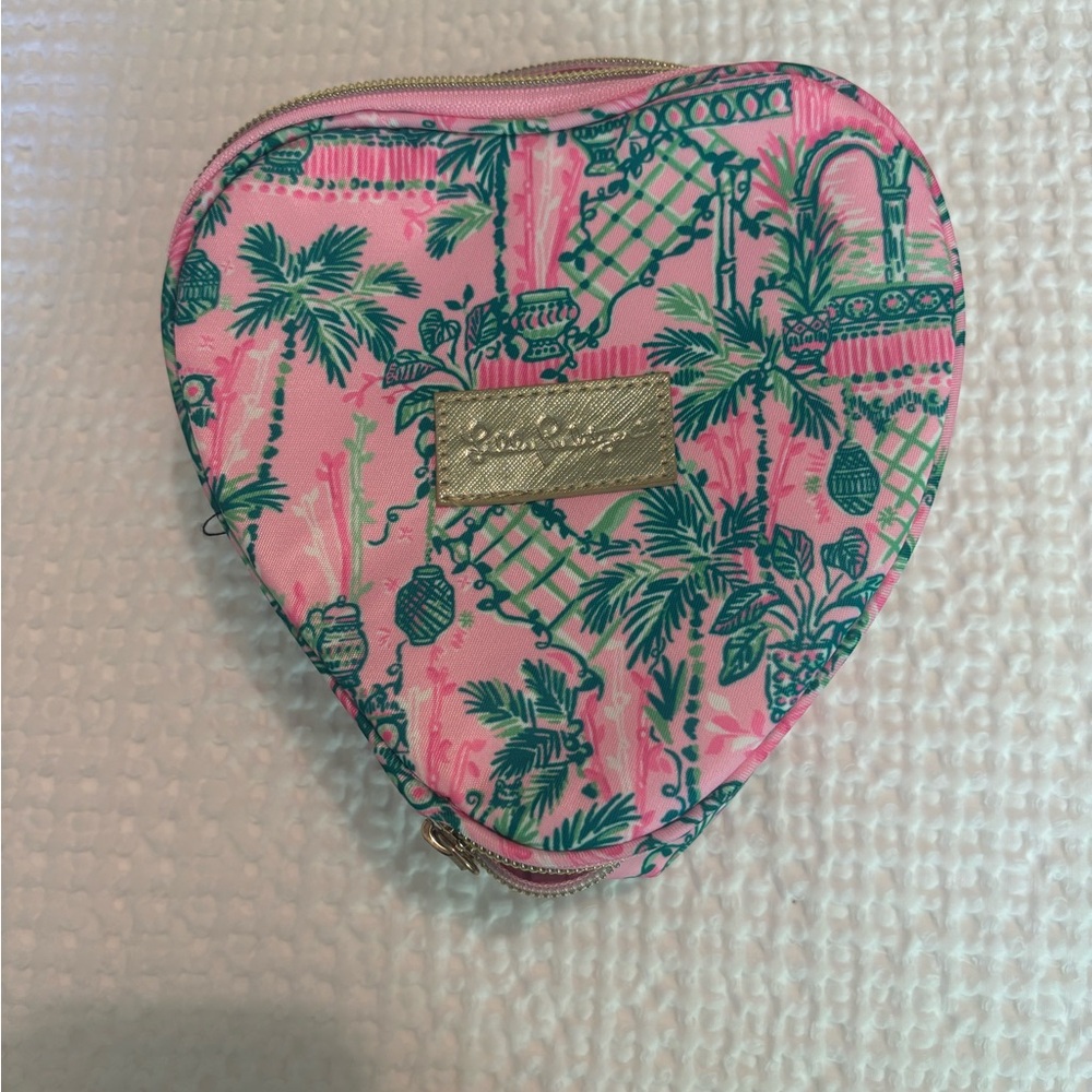 Lilly Pulitzer Pink and Green Heart Cosmetic Bag